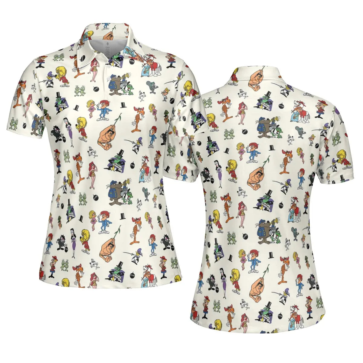 The Adventures of Rocky and Bullwinkle and Friends Characters Pattern AOP Men/Women Polo Shirt