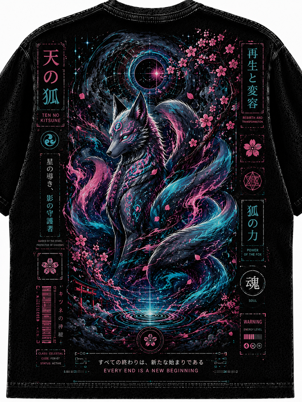 Celestial Kitsune Japanese Inspired Graphic Vintage Tee