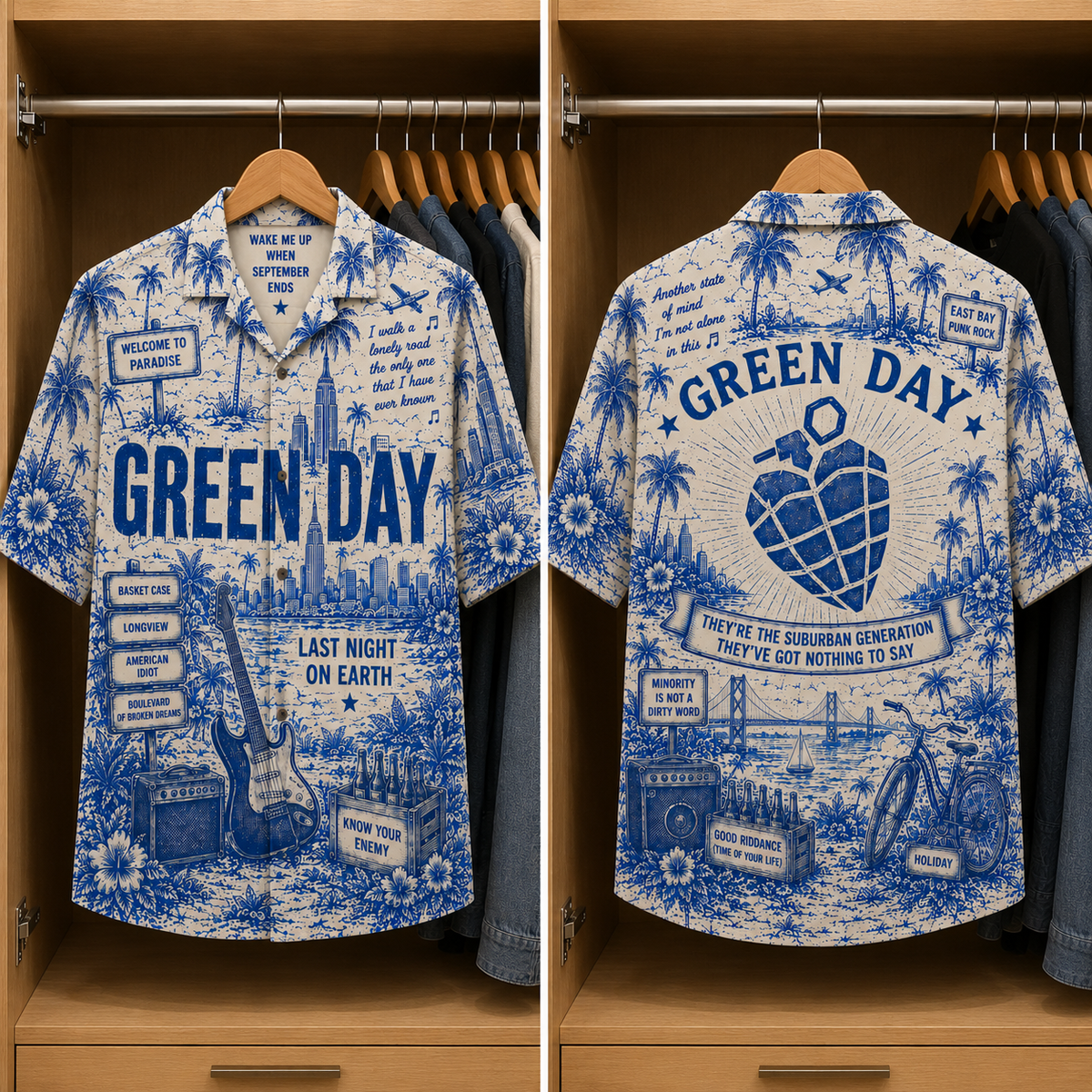 Green Day Luxury Design Hawaiian Shirt - Tropical Blue Inpsired Hawaiian Shirt Classic