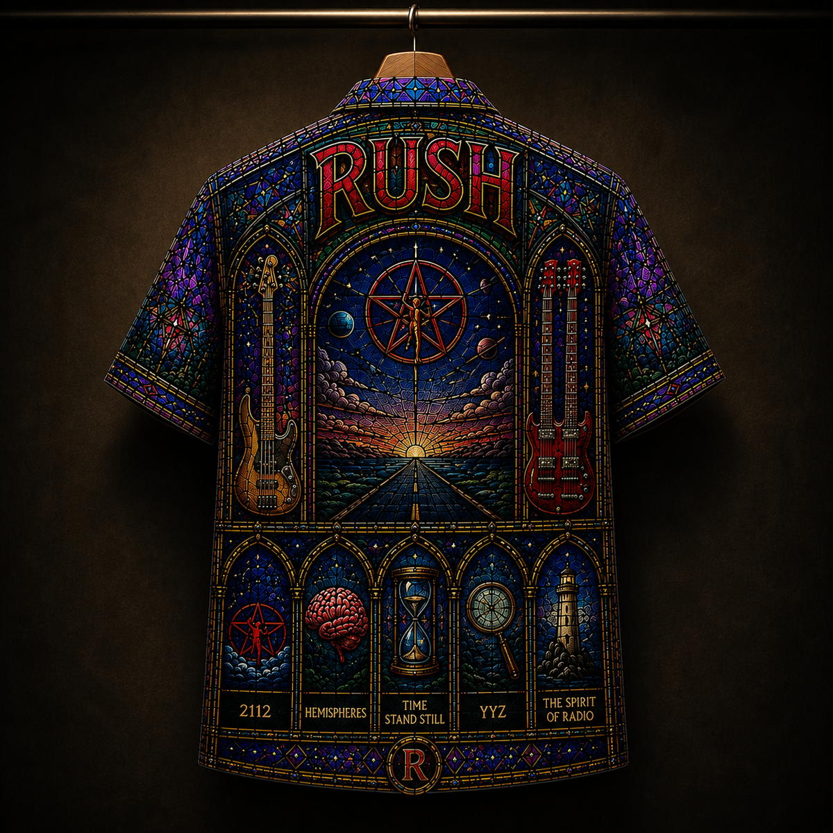RUSH Stainded Glass Hawaiian Shirt - Unisex Cathedral Window