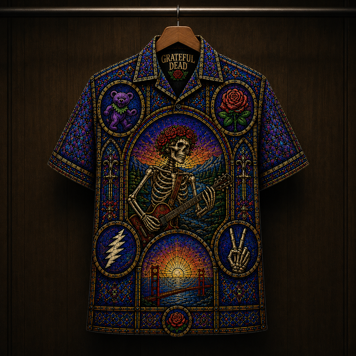 Grateful Dead Stainded Glass Hawaiian Shirt - Unisex Cathedral Window