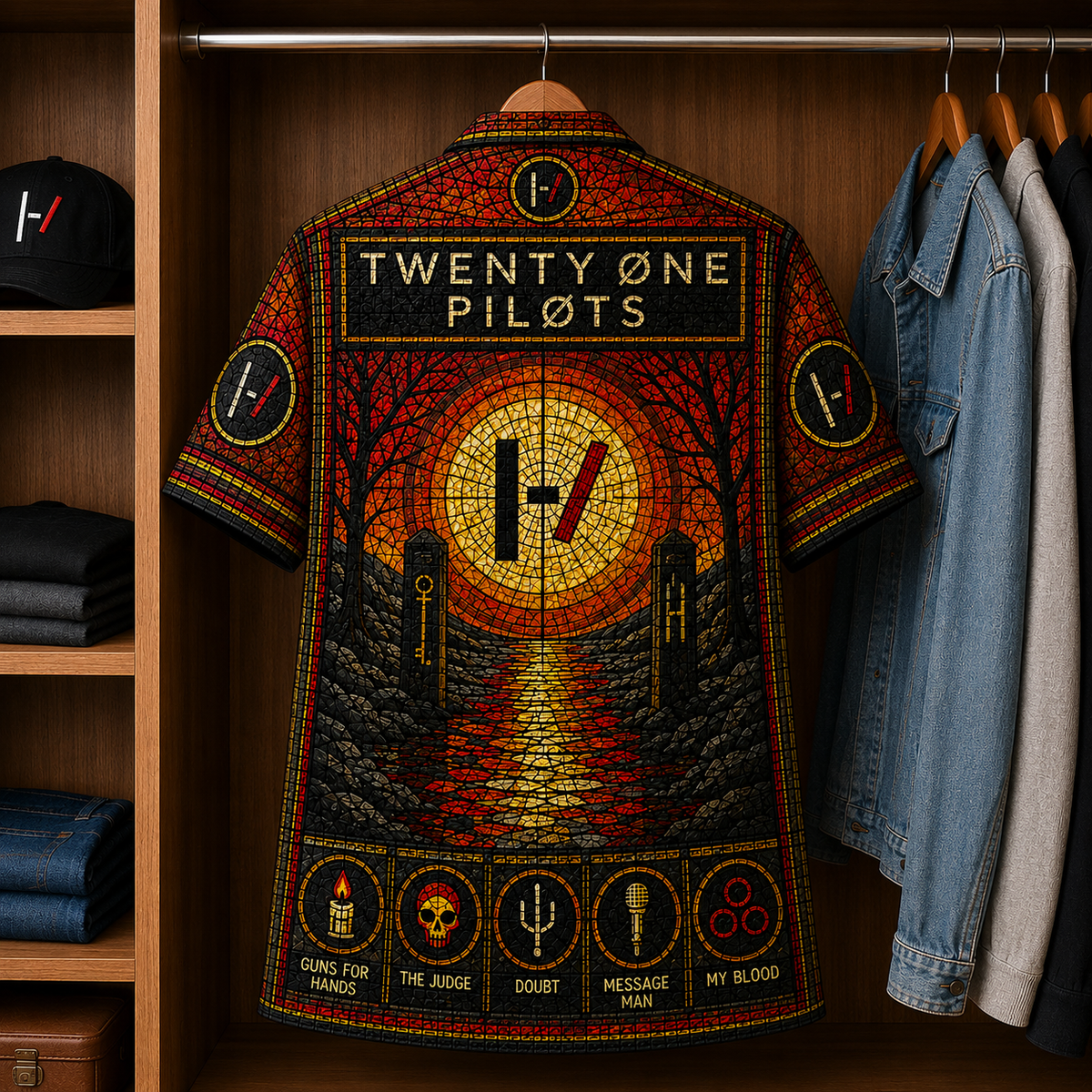 Twenty One Pilots Stained Glass Hawaiian Shirt - Unisex Music Collage Button Up