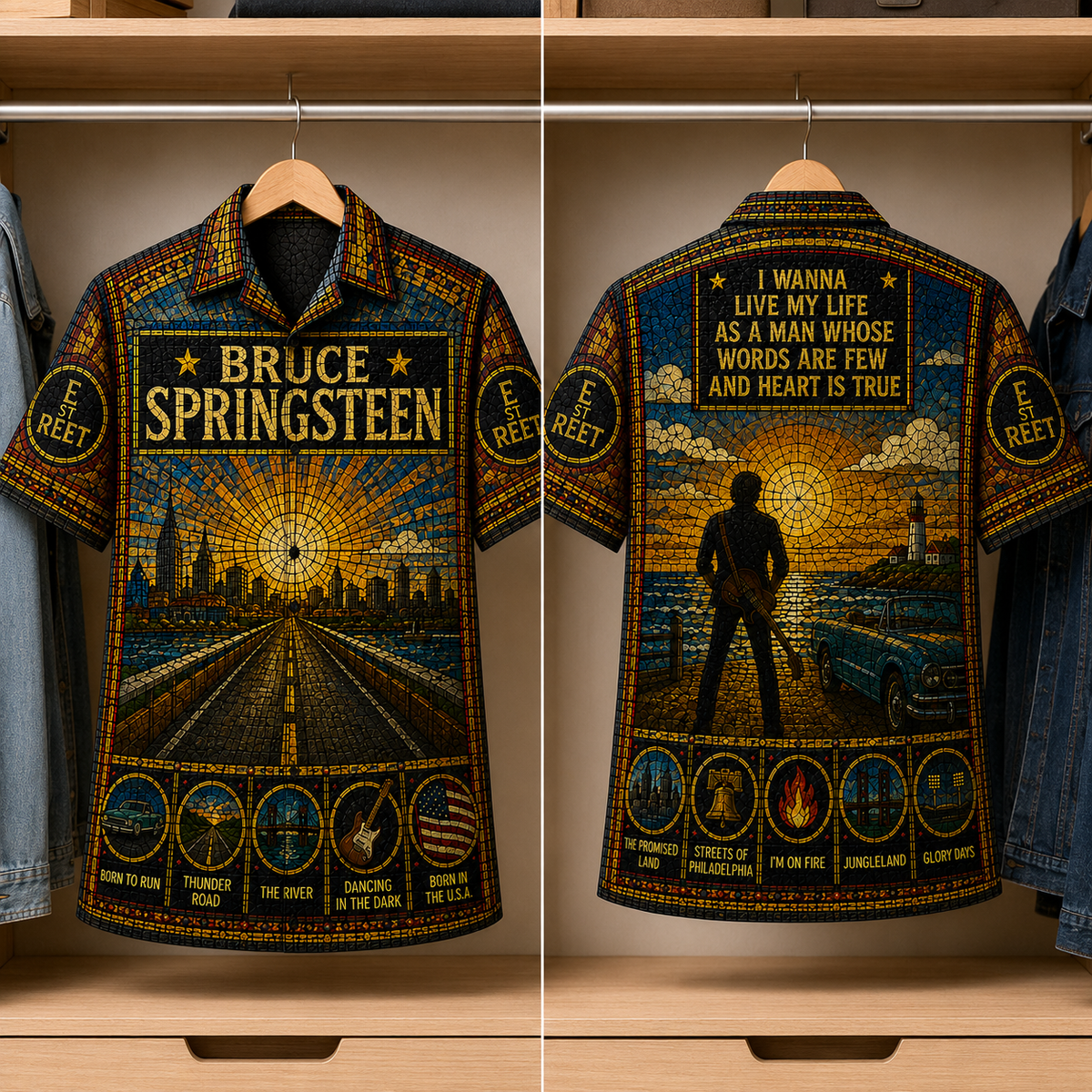 Bruce Springsteen Stained Glass Hawaiian Shirt - Unisex Button Up