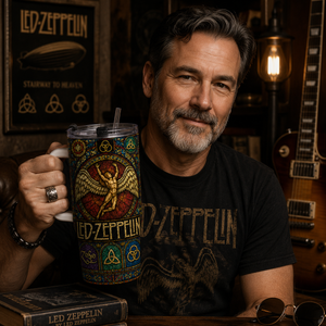 Led Zeppelin Stained Glass Tumbler 20oz & 40oz Stainless Steel Travel Mug Inspired by Classic Rock