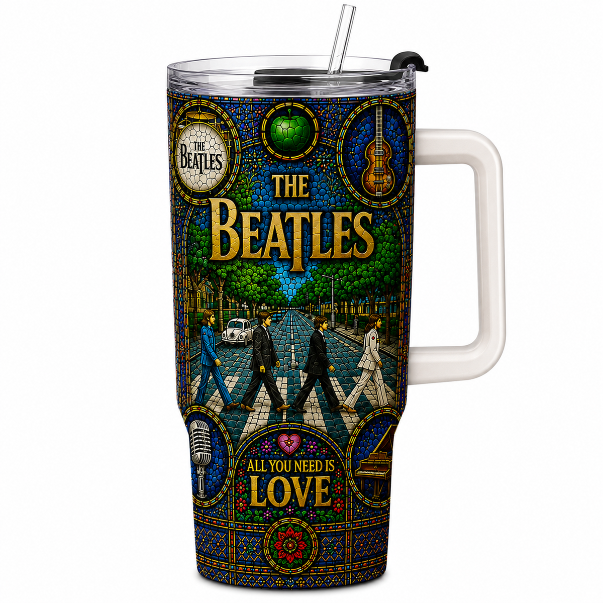 The Beatles Stained Glass Tumbler 20oz & 40oz Stainless Steel Travel Mug Inspired by Abbey Road