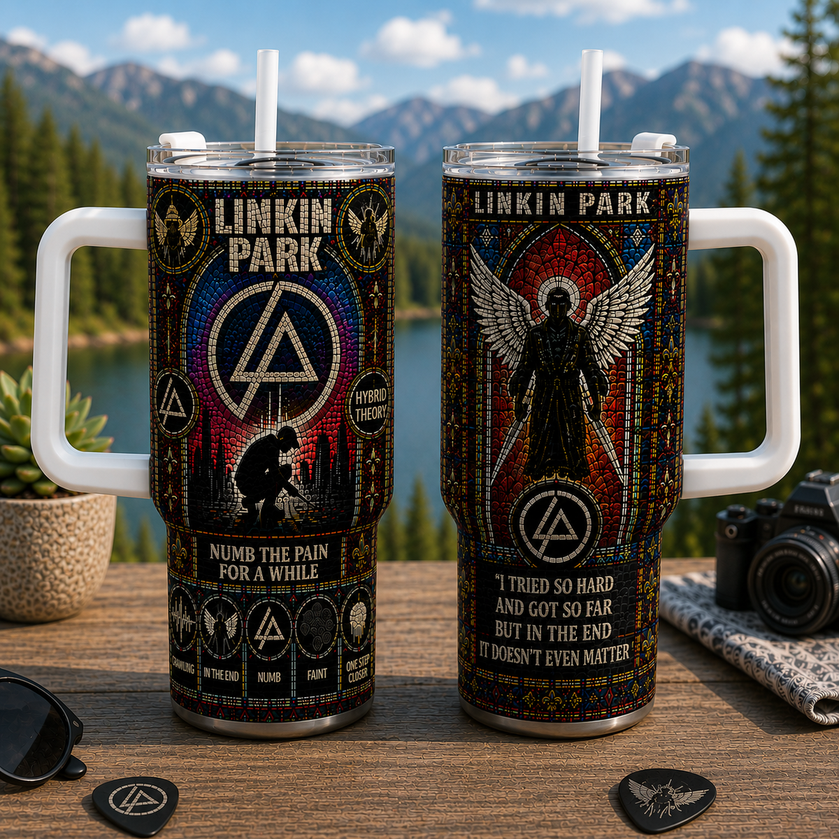 Linkin Park Stained Glass 20oz & 40oz Tumbler Hybrid Theory Rock Band Stainless Steel Travel Tumbler with Lid