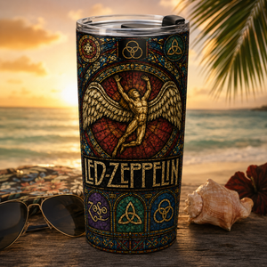 Led Zeppelin Stained Glass Tumbler 20oz & 40oz Stainless Steel Travel Mug Inspired by Classic Rock