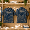 Nirvana Smiley Face Toile Hawaiian Shirt - Classic Rock Vintage All-Over Print Button-Up Shirt