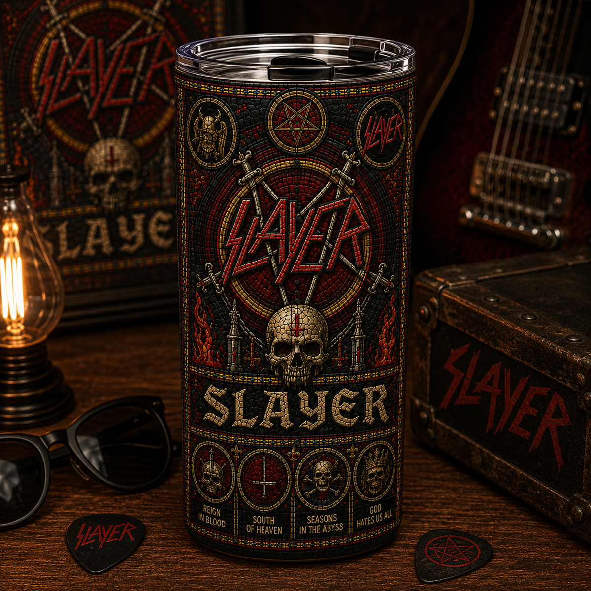 Slayer Stained Glass Tumbler 20oz & 40oz Stainless Steel Travel Mug for Slayer Heavy Metal Fans
