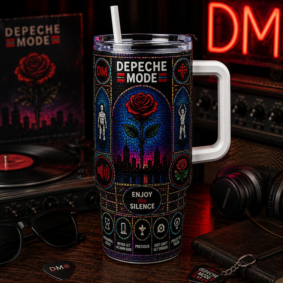 Depeche Mode Stained Glass Tumbler 20oz & 40oz Stainless Steel Travel Mug for Depeche Mode Fans