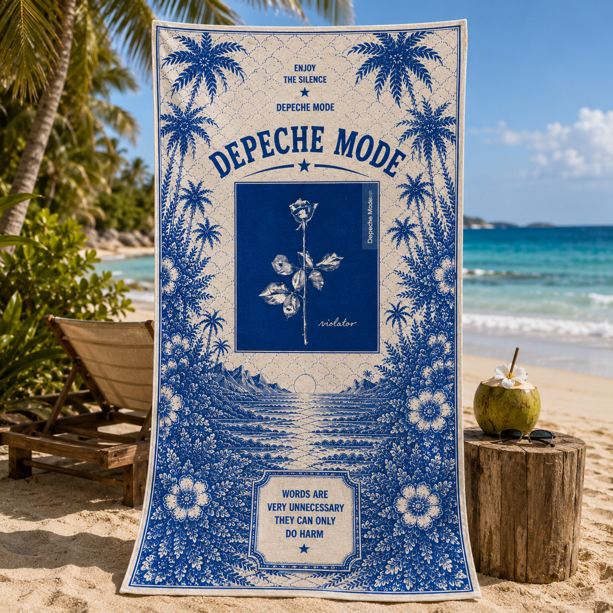 Depeche Mode Violator Beach Towel - Blue Tropical Vintage Music Fan Coastal Towel