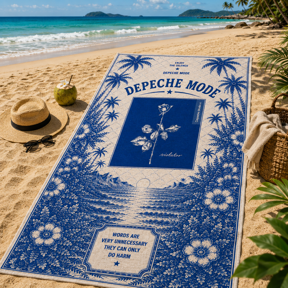 Depeche Mode Violator Beach Towel - Blue Tropical Vintage Music Fan Coastal Towel