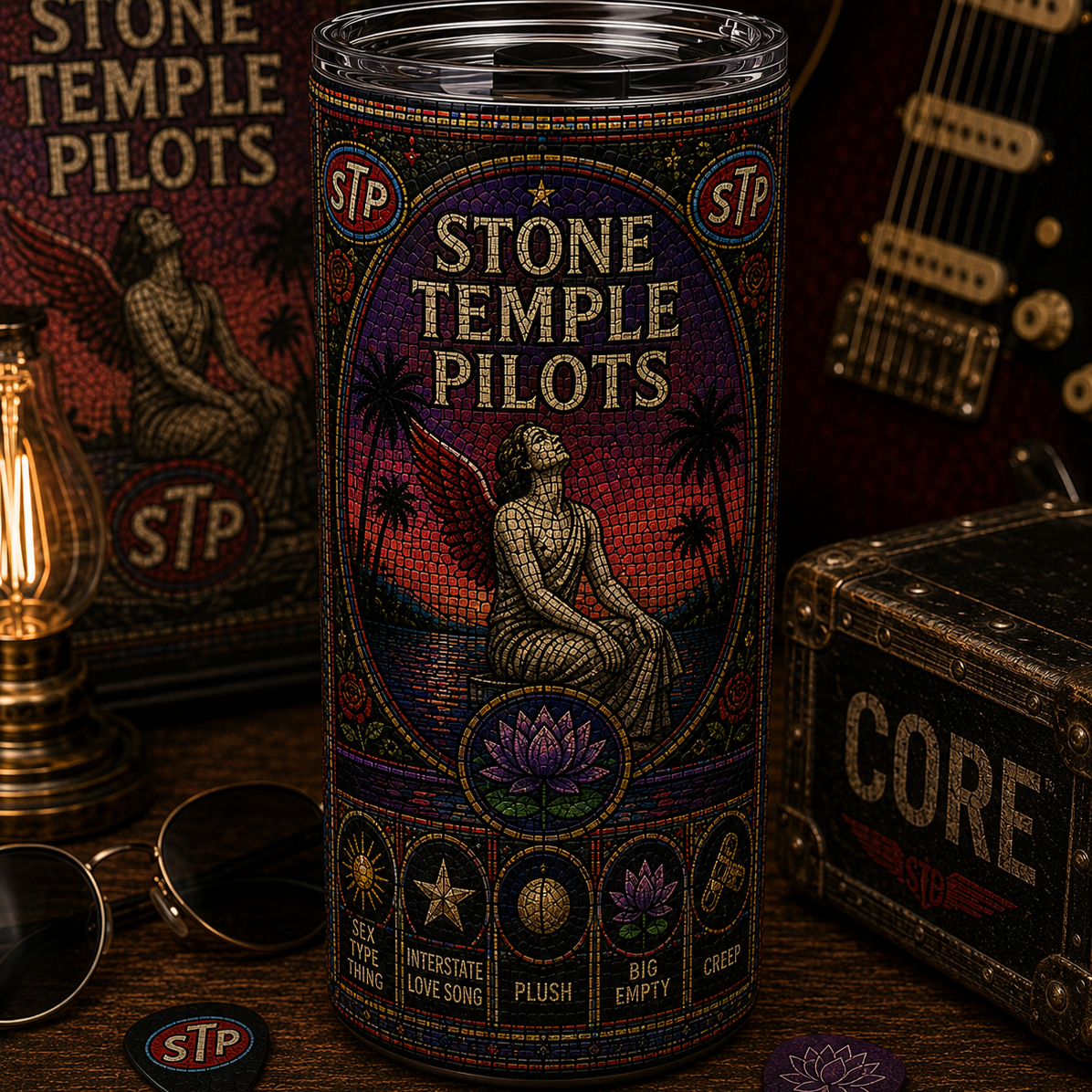 Stone Temple Pilots Stained Glass Tumbler 20oz & 40oz Stainless Steel Travel Mug for STP Rock Fans