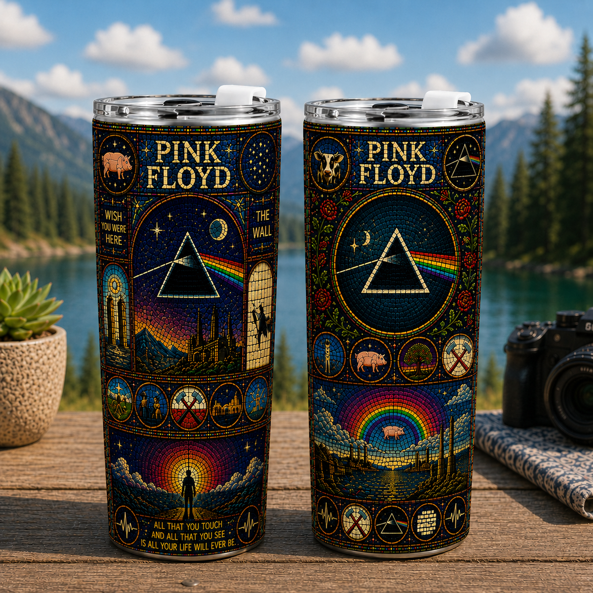 Pink Floyd Stained Glass 20oz 40oz Tumbler The Dark Side of the Moon Stainless Steel Travel Tumbler with Lid