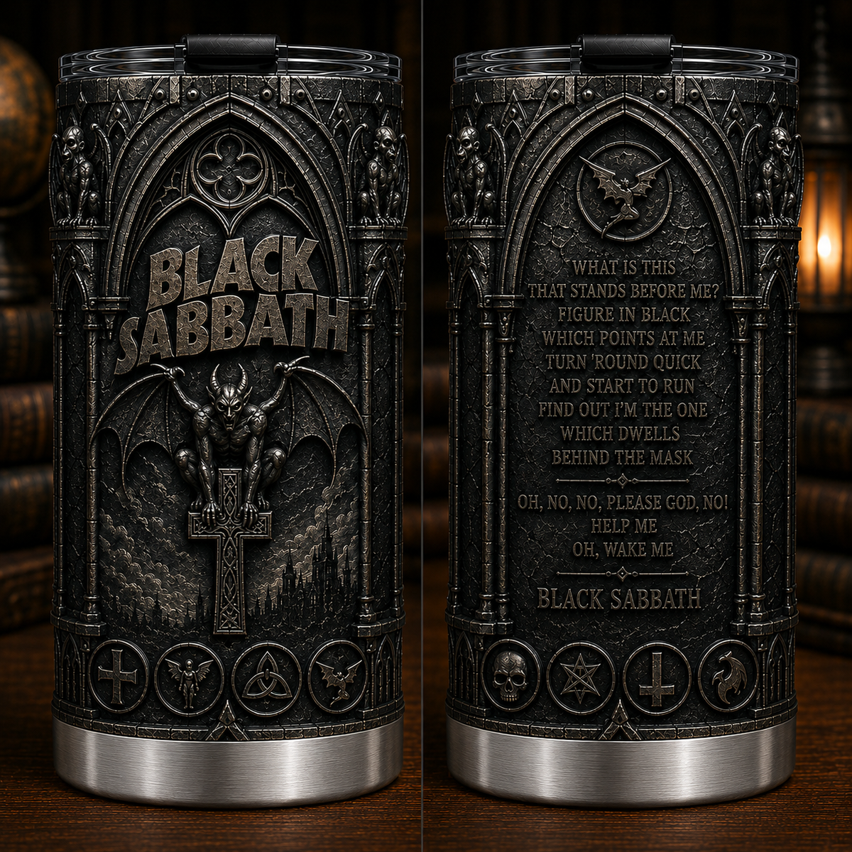 Black Sabbath 3D Printed Stainless Steel Tumbler, Gothic Demon Rock Travel Cup, Heavy Metal Fan Gift