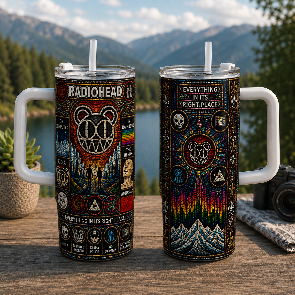 Radiohead Stained Glass 20oz 40ozTumbler OK Computer Inspired Stainless Steel Travel Tumbler with Lid for Radiohead Fans