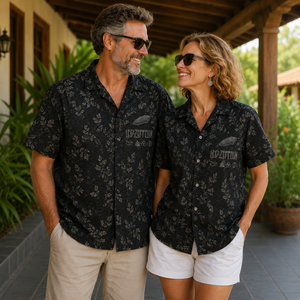 Led Zeppelin Navy Floral Toile Hawaiian Shirt, Zeppelin Airship Button-Up Shirt, Classic Rock Fan Gift