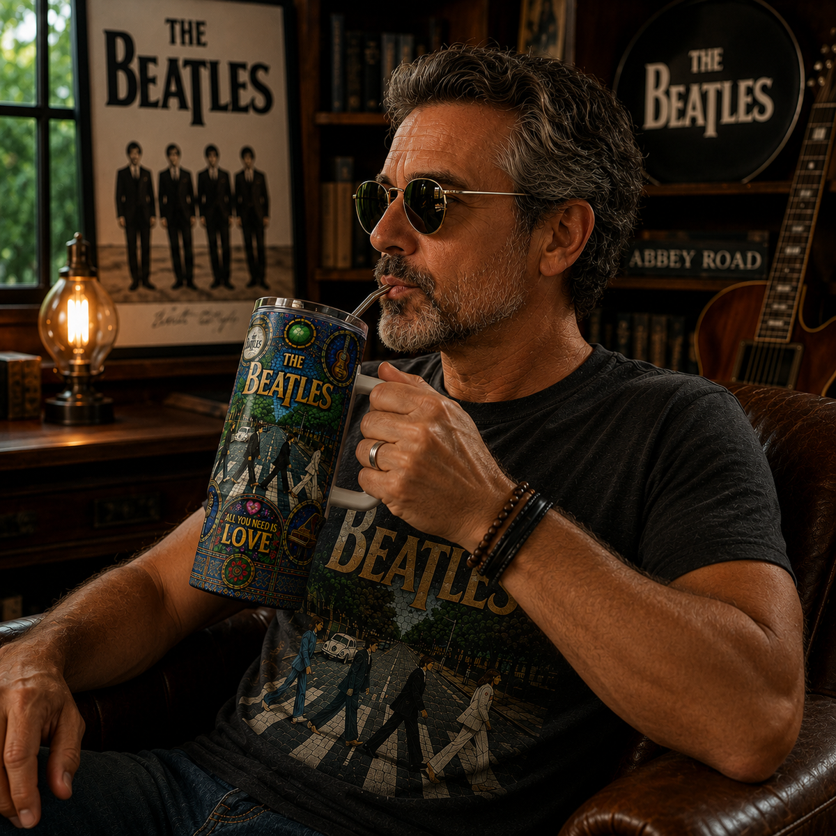 The Beatles Stained Glass Tumbler 20oz & 40oz Stainless Steel Travel Mug Inspired by Abbey Road