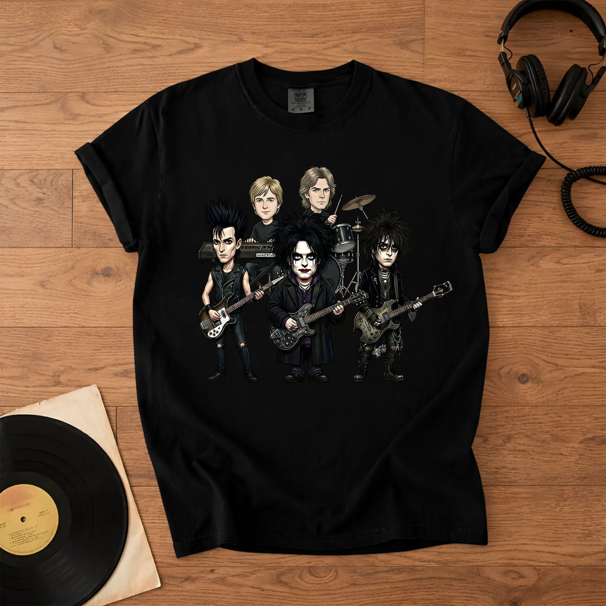 The Cure Inspired Caricature Comfort Tee, Gothic Rock Band Shirt, Dark Aesthetic T-Shirt, 80s Alternative Music Gift