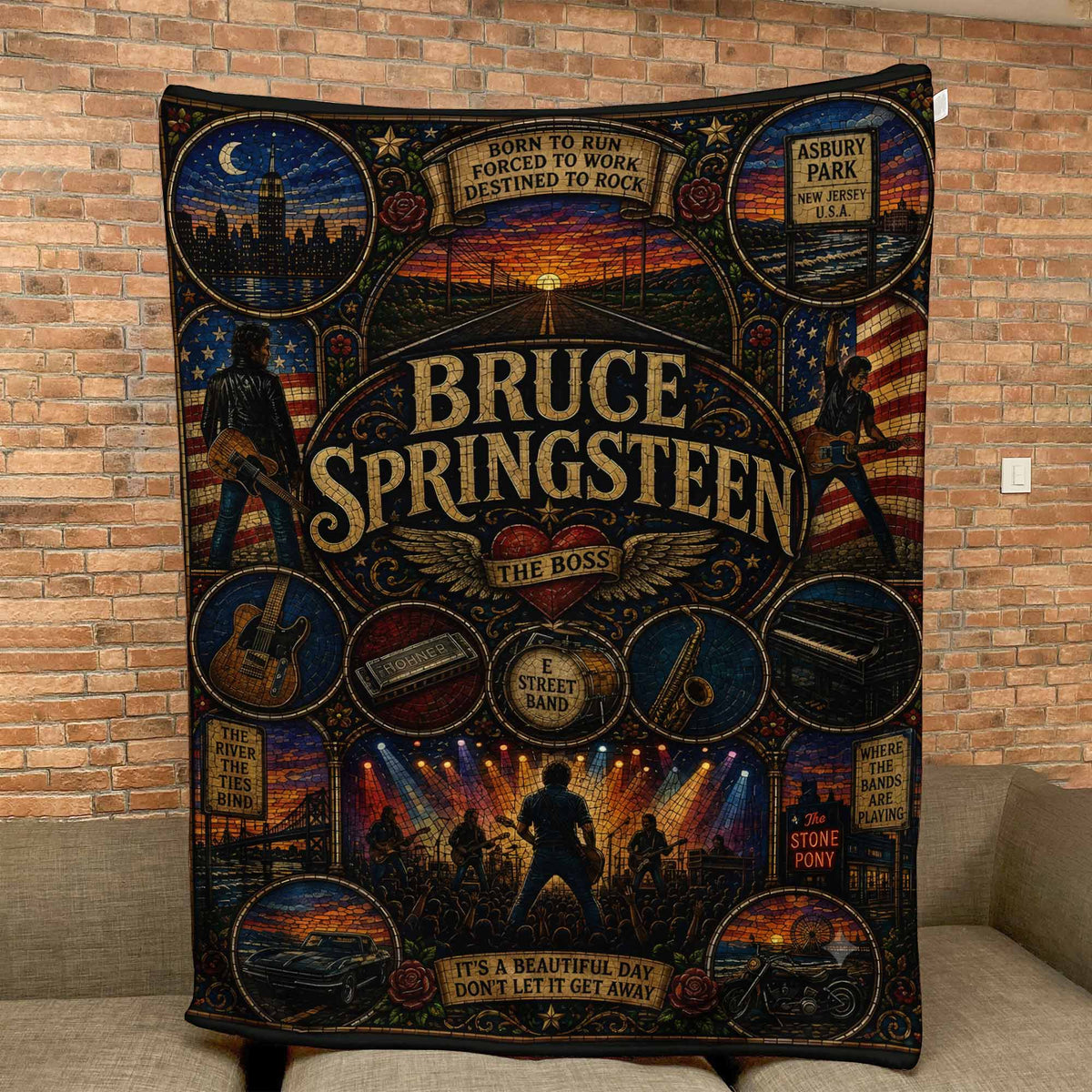 Bruce Springsteen Sherpa Blanket Born To Run Stained Glass Blanket