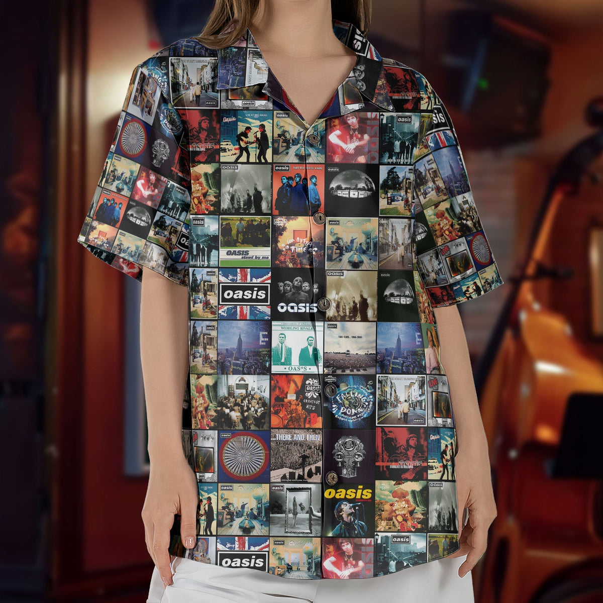Oasis Band Album Cover Collage Hawaiian Shirt - Unisex 90s British Rock Concert Summer Button Up