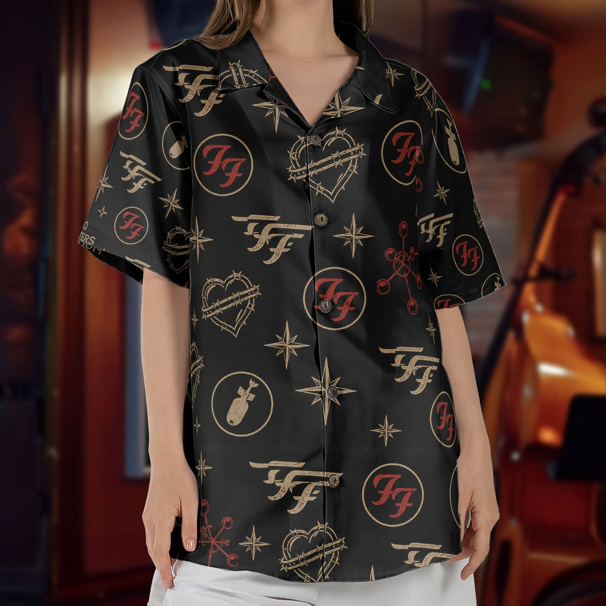 Foo Fighters Rock Icon Graphic All-Over Print Hawaiian Shirt – Retro Music Album Art Inspired Unisex Shirt