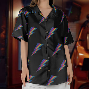 Rainbow Lightning Bolt Unisex Hawaiian Shirt – Retro Pattern Hawaiian Button-Up Shirt