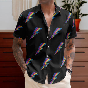 Retro Rainbow Lightning Hawaiian Shirt – Glam Rock Vintage Button Up