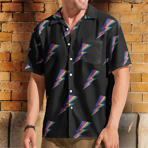 Rainbow Lightning Bolt Unisex Hawaiian Shirt – Retro Pattern Hawaiian Button-Up Shirt