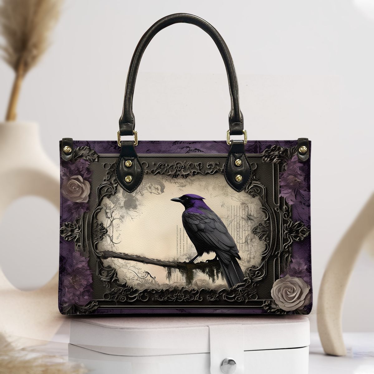 Gothic Raven Leather Handbag & Wallet Set Inspired by Edgar Allan Poe