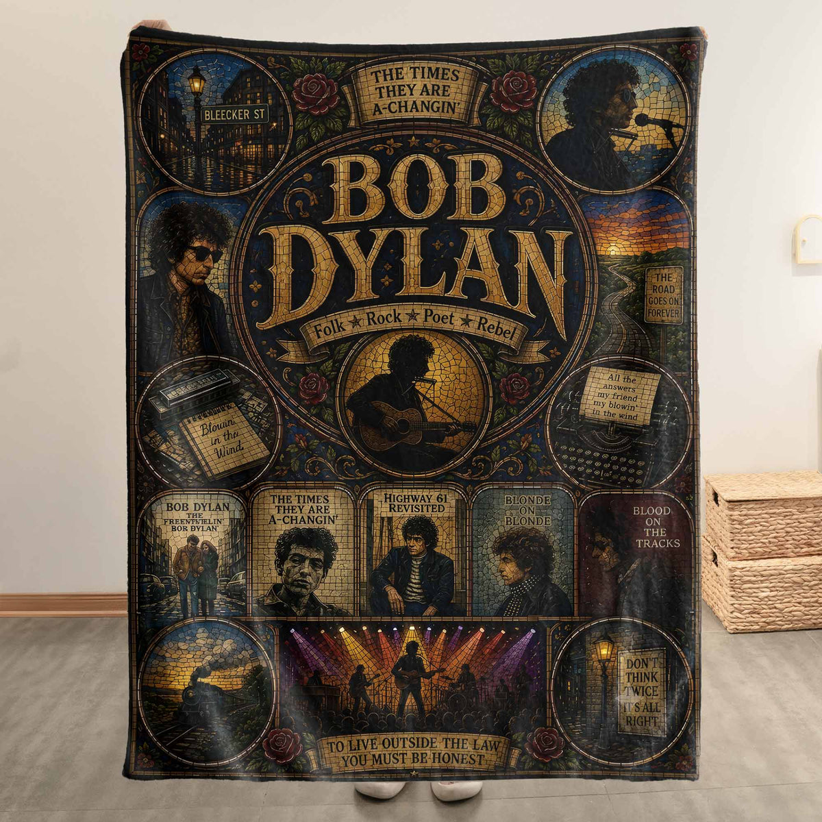 Bob Dylan Sherpa Blanket Blowin' In The Wind Stained Glass Blanket