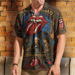 The Rolling Stones Gothic Stained Glass Hawaiian Shirt - Unisex Rock N Roll Concert Summer Button Up