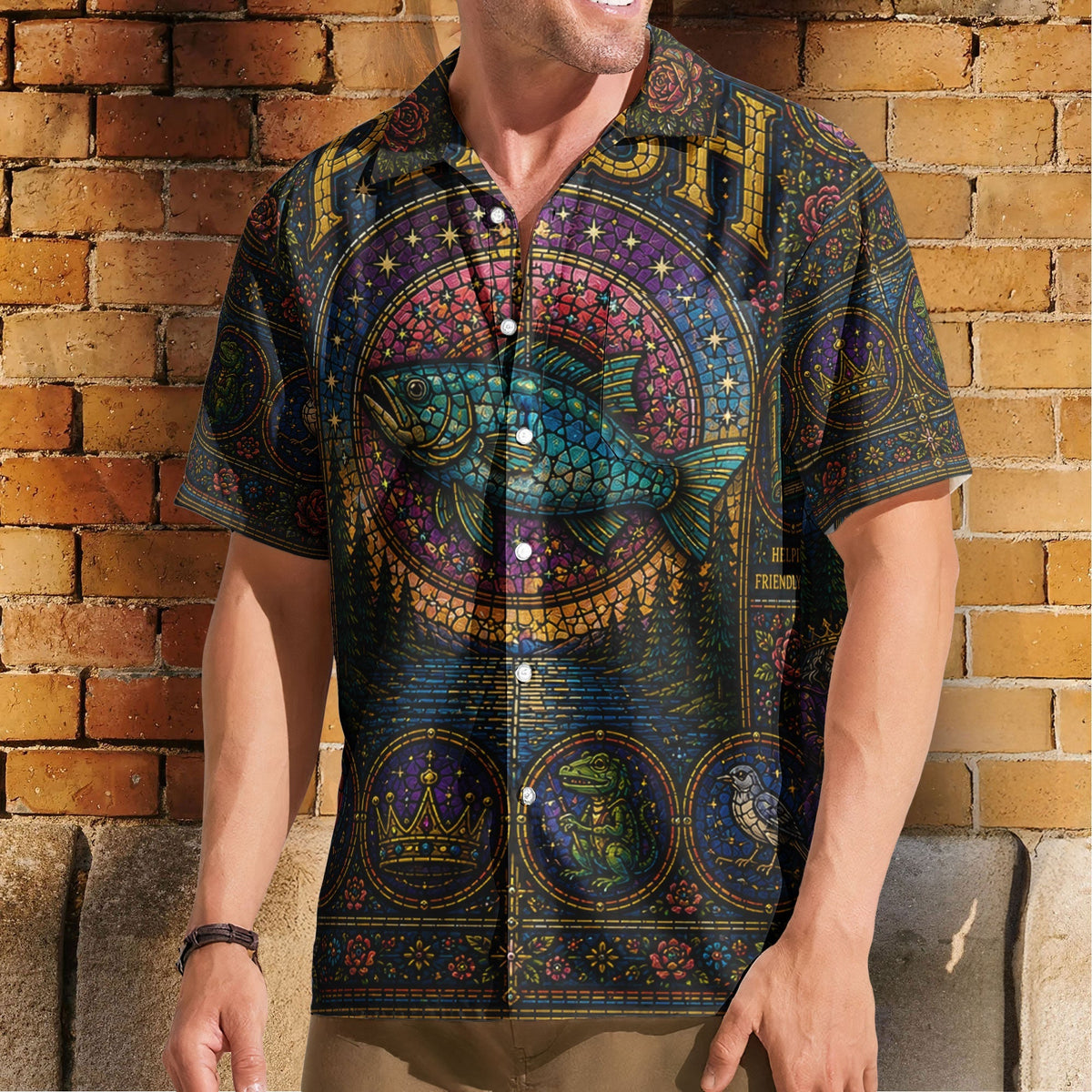 Phish Gothic Stained Glass Hawaiian Shirt - Unisex Retro Fish Logo Lizards Gamehendge Button Up