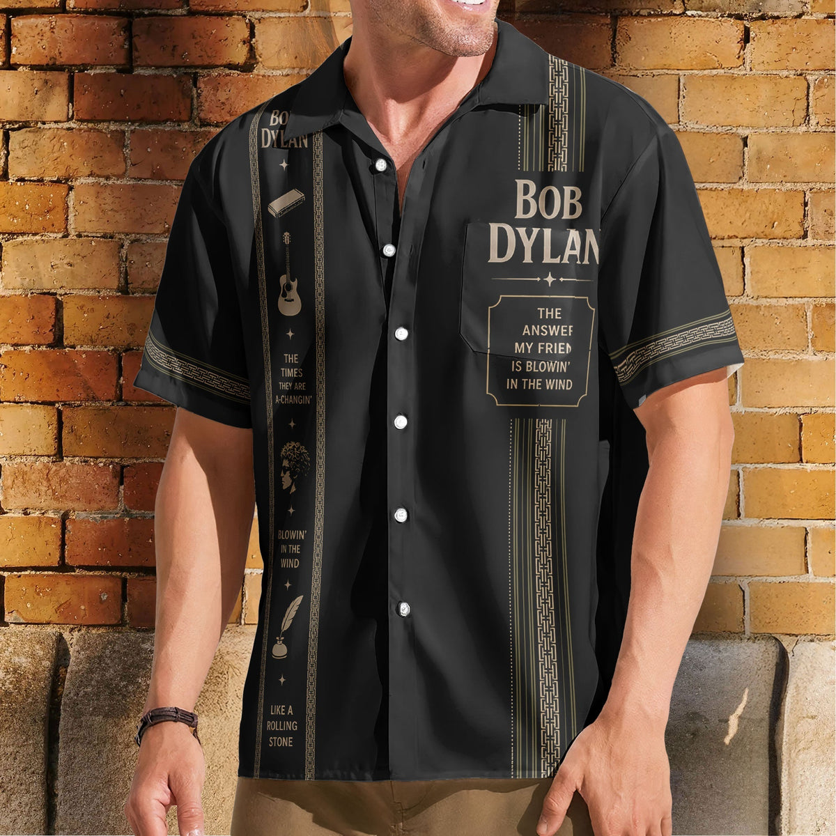 Bob Dylan Luxury Design Hawaiian Shirt – Folk Rock Inspired Black Hawaiian Shirt