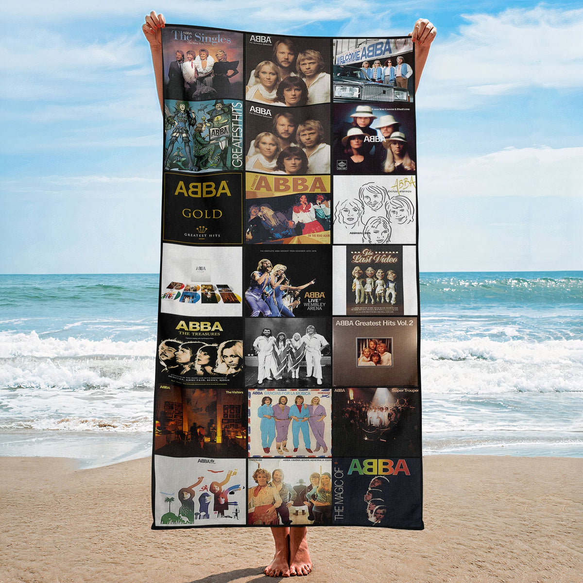 ABBA Beach Towel Album Cover Collage Classic Rock Towel