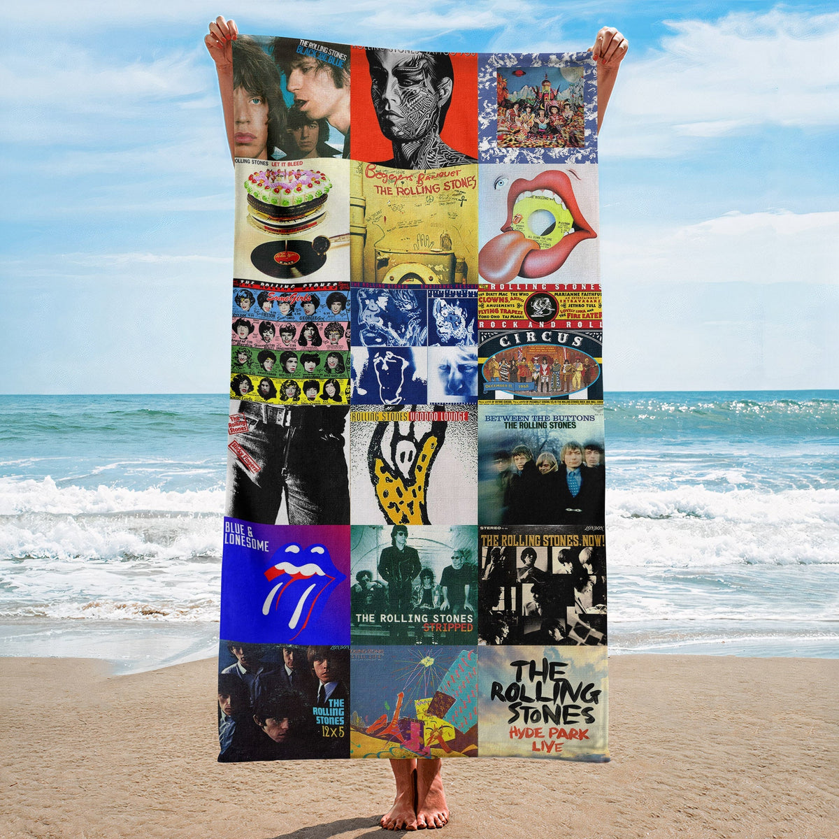 The Rolling Stones Beach Towel Album Cover Collage Classic Rock Towel