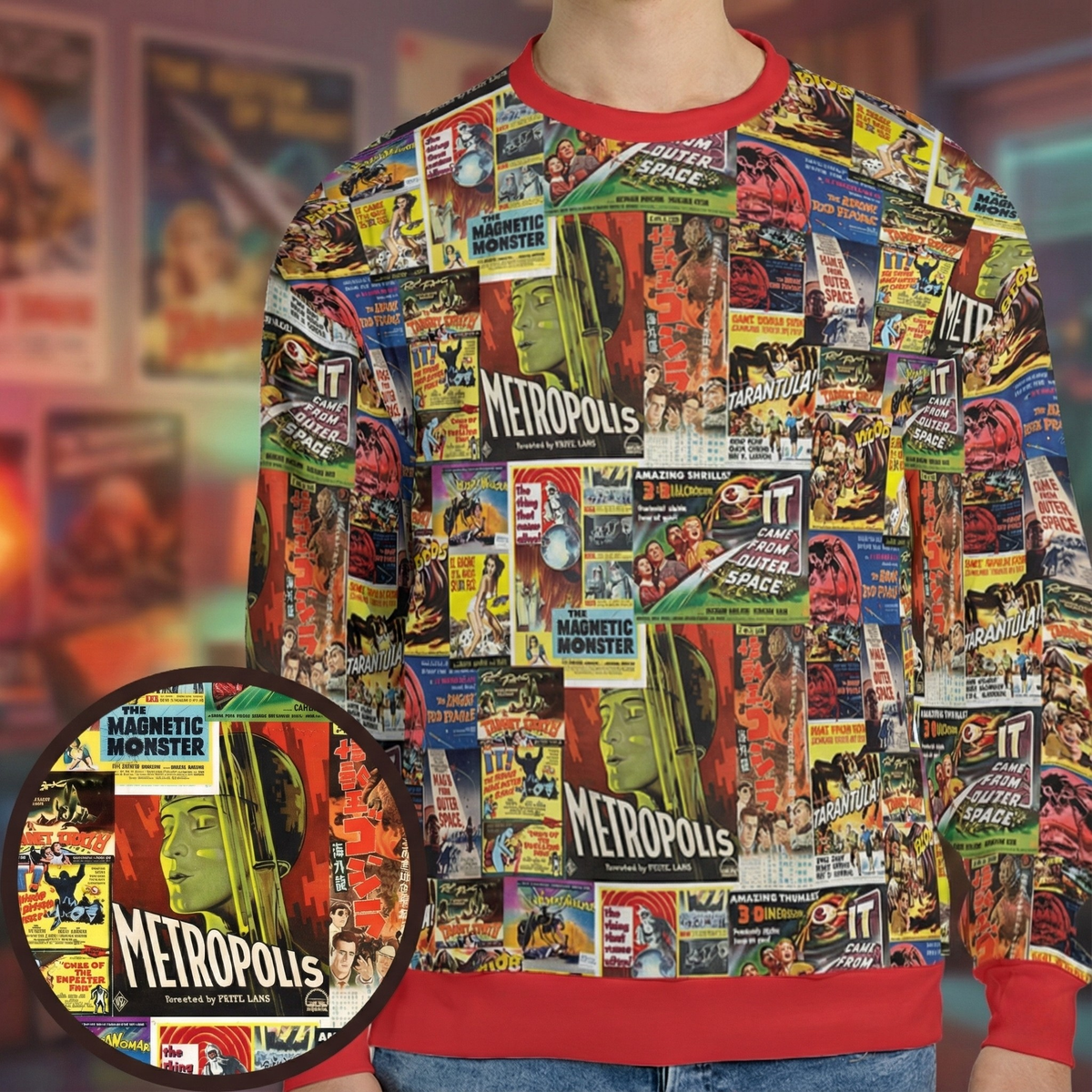 Retro Sci Fi Movie Posters Collage All-over Print Sweatshirt