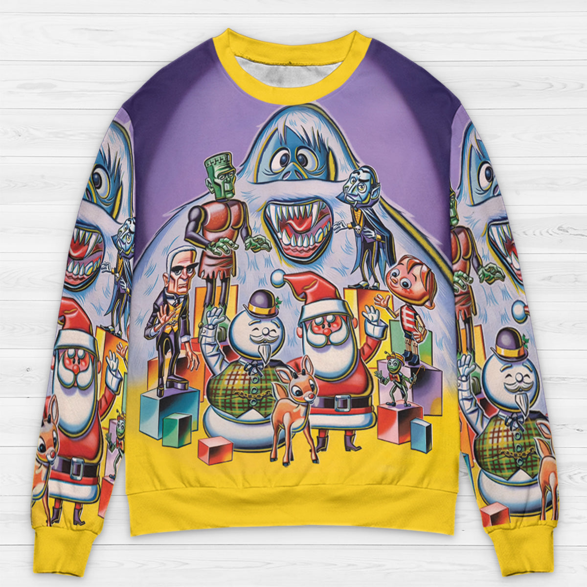 60s 70s Stop Motion Characters All-over Print Sweatshirt