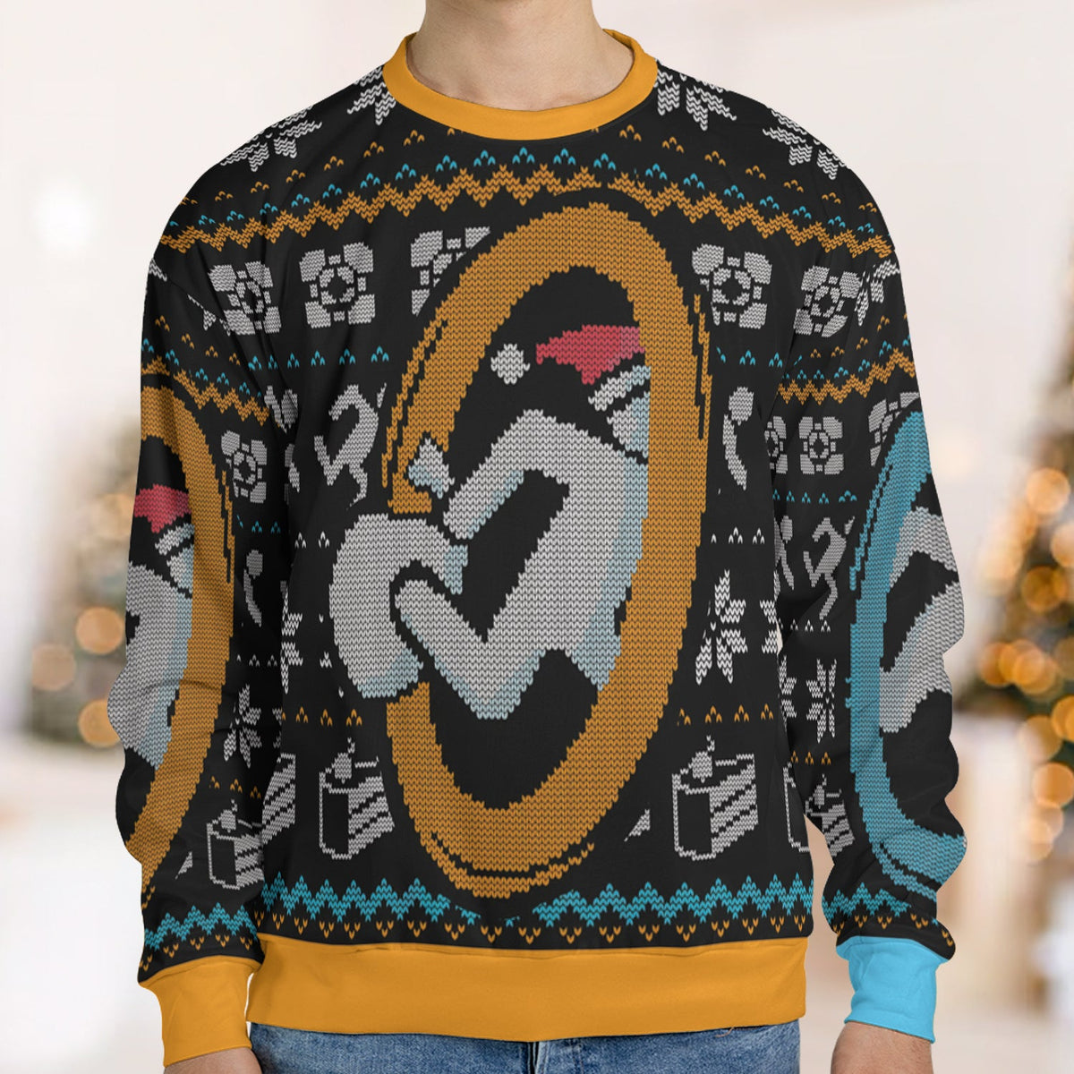 Portal guy Orange and Blue Ugly Christmas Sweatshirt