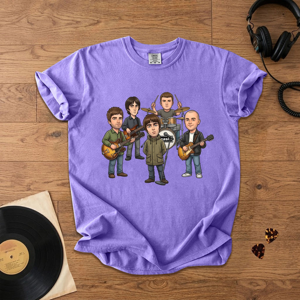 Oasis Cartoon Band Graphic T-Shirt Britpop Fan Tee