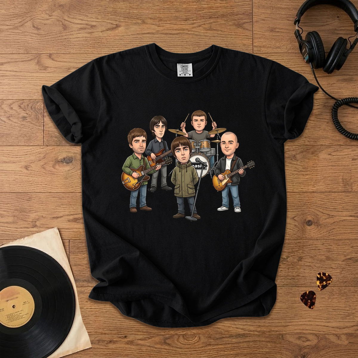 Oasis Cartoon Band Graphic T-Shirt Britpop Fan Tee