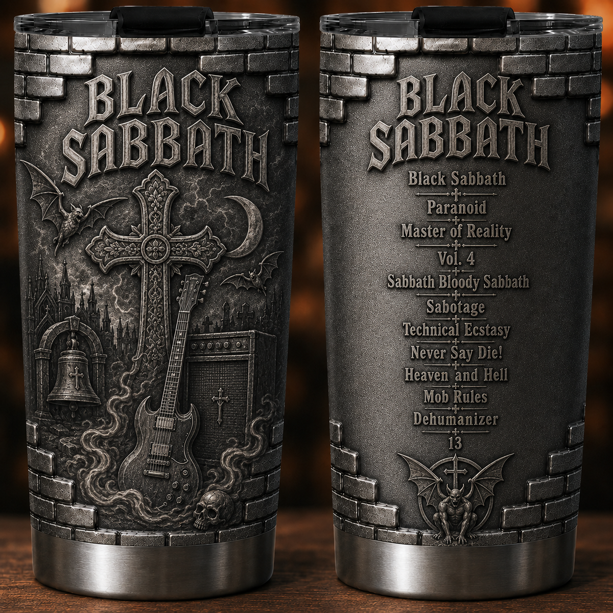 Black Sabbath 3D Printed Stainless Steel Tumbler Heavy Metal Album List Travel Mug