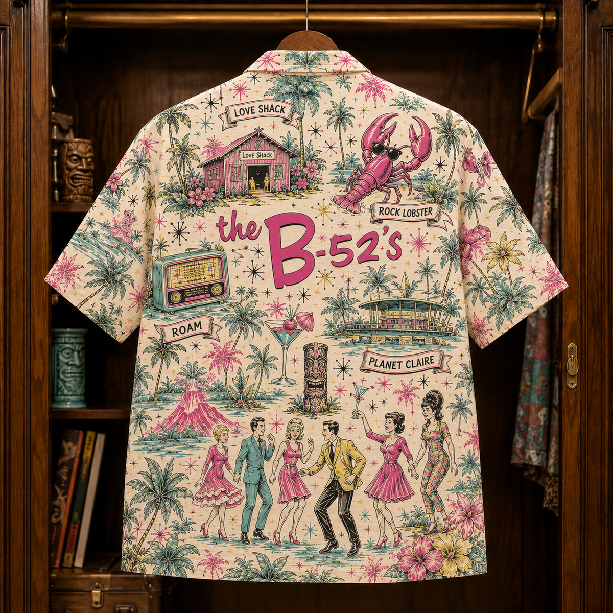 The B-52’s Hawaiian Shirt - Retro Tropical Rock Band AOP Button Up Shirt for Couples and Beach Vacation Style