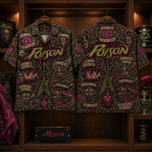 Poison Hawaiian Shirt - Glam Metal Rock Band Button Up Shirt with Every Rose Has Its Thorn, Talk Dirty and Unskinny Bop Art (Copy)