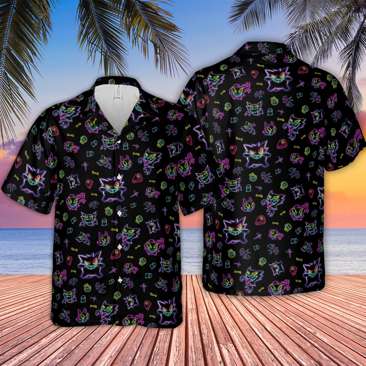 Neon Gastly Haunter Gengar Pokemon Hawaiian Shirt