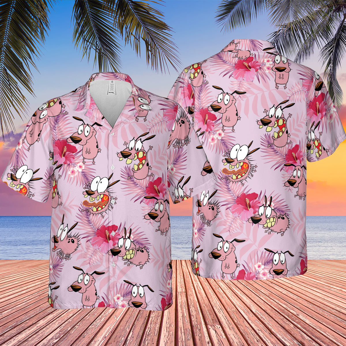 Courage the Cowardly Dog Floral Tropical Hawaiian Shirt