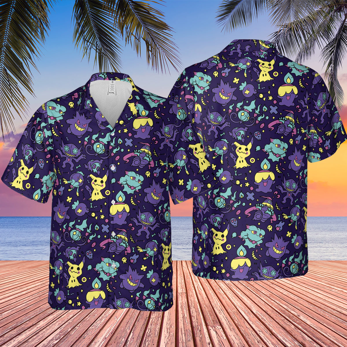 Gengar Ghost Pokemon Pattern Hawaiian Shirt