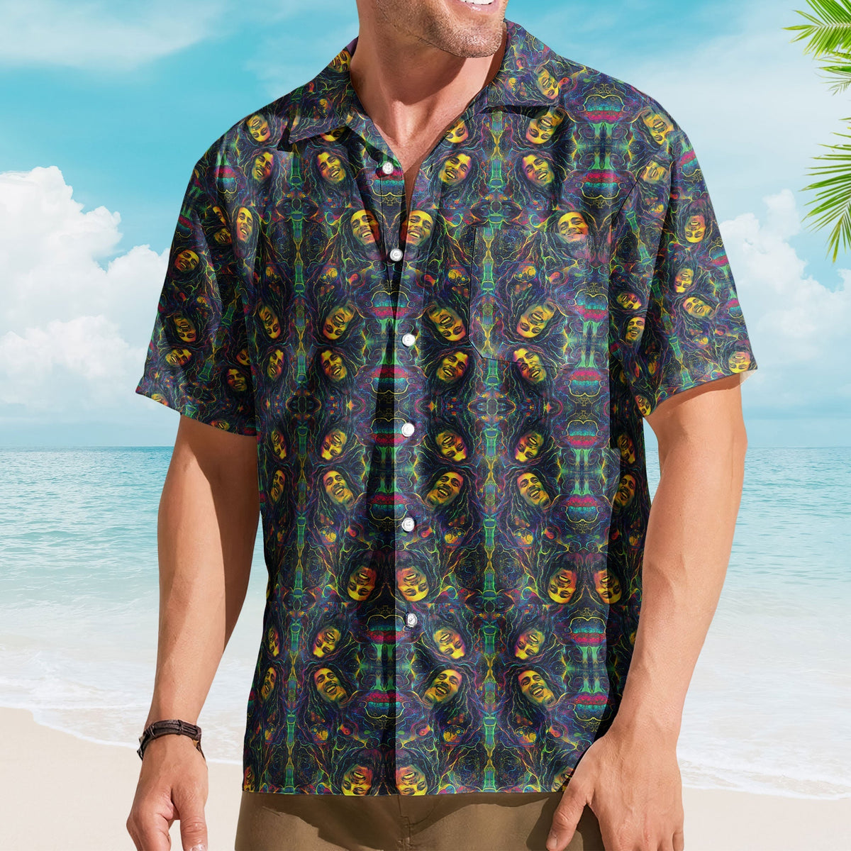 Bob Marley Unisex Hawaiian Shirt – Retro Reggae Music Aloha Button-Up Shirt