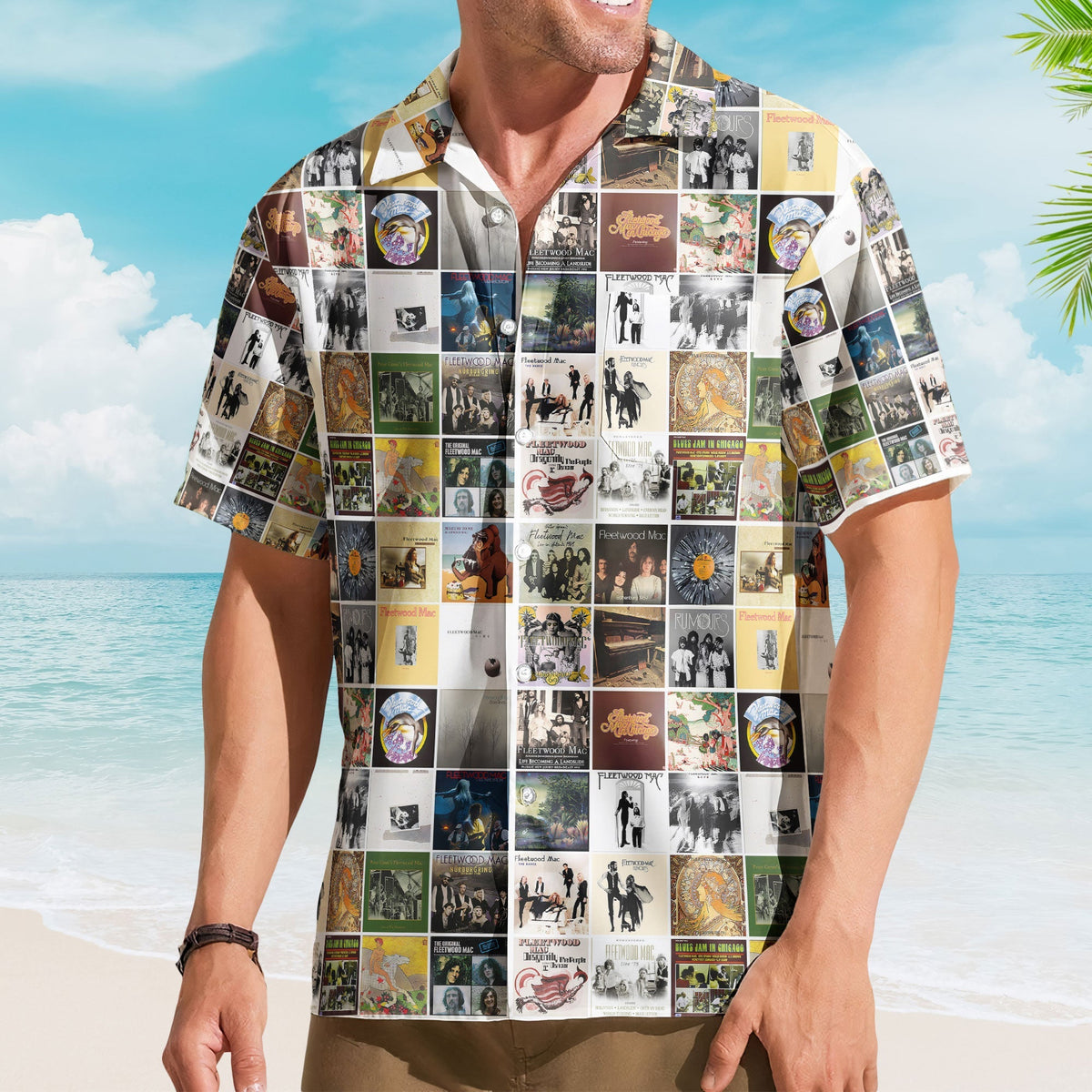 Vintage Fleetwood Mac Cover Collage Hawaiian Shirt - Unisex Soft Rock Music Summer Button Up