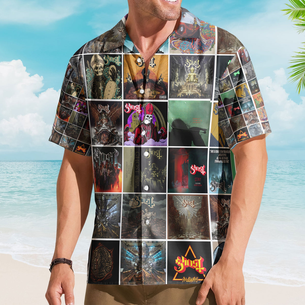 Ghost Band Album Collage Hawaiian Shirt – Gothic Rock Fan Shirt